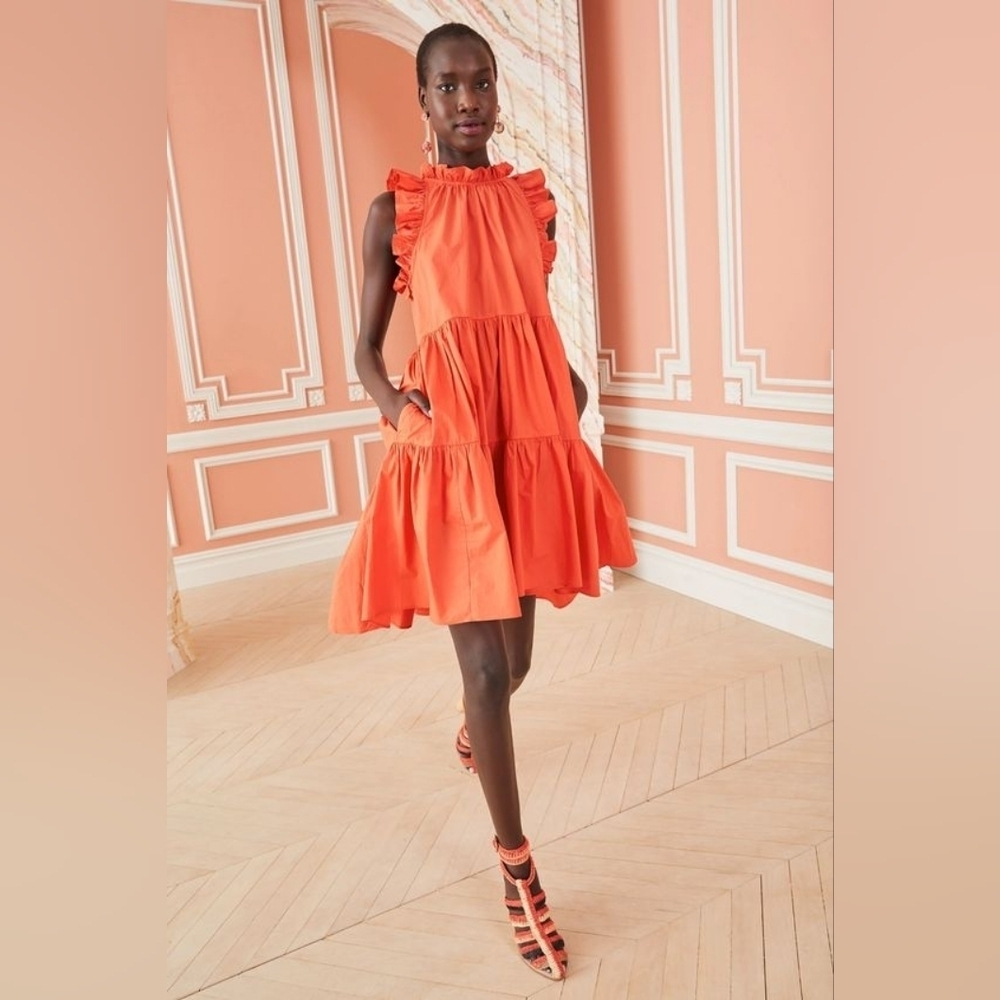 Moodie Bright Orange Ruffle Top